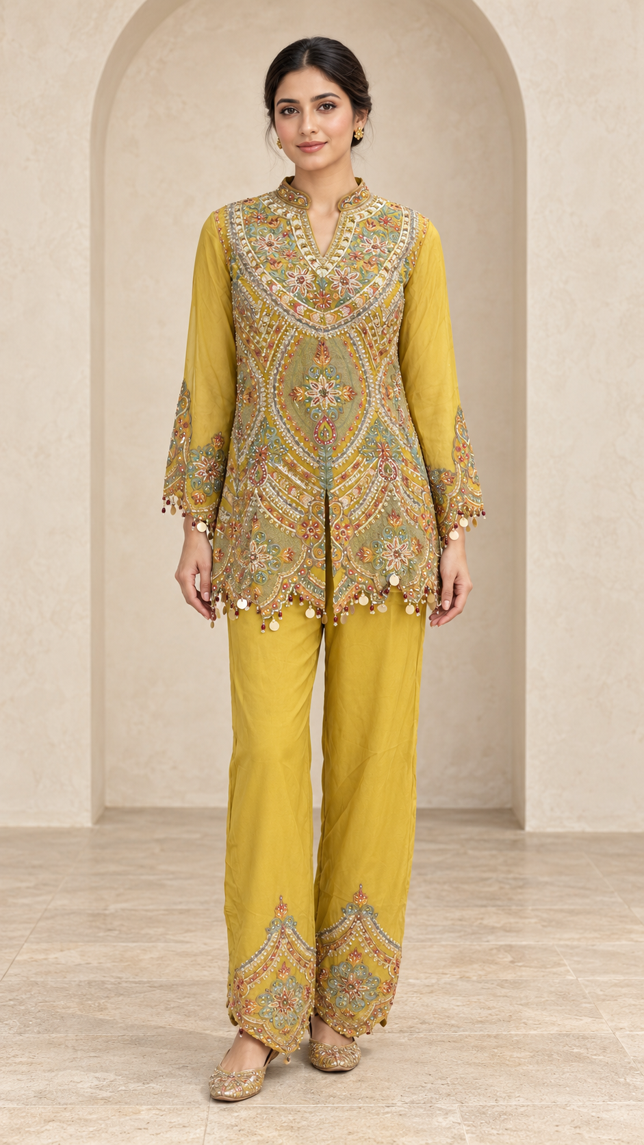 Elegant Olive Green Indo western