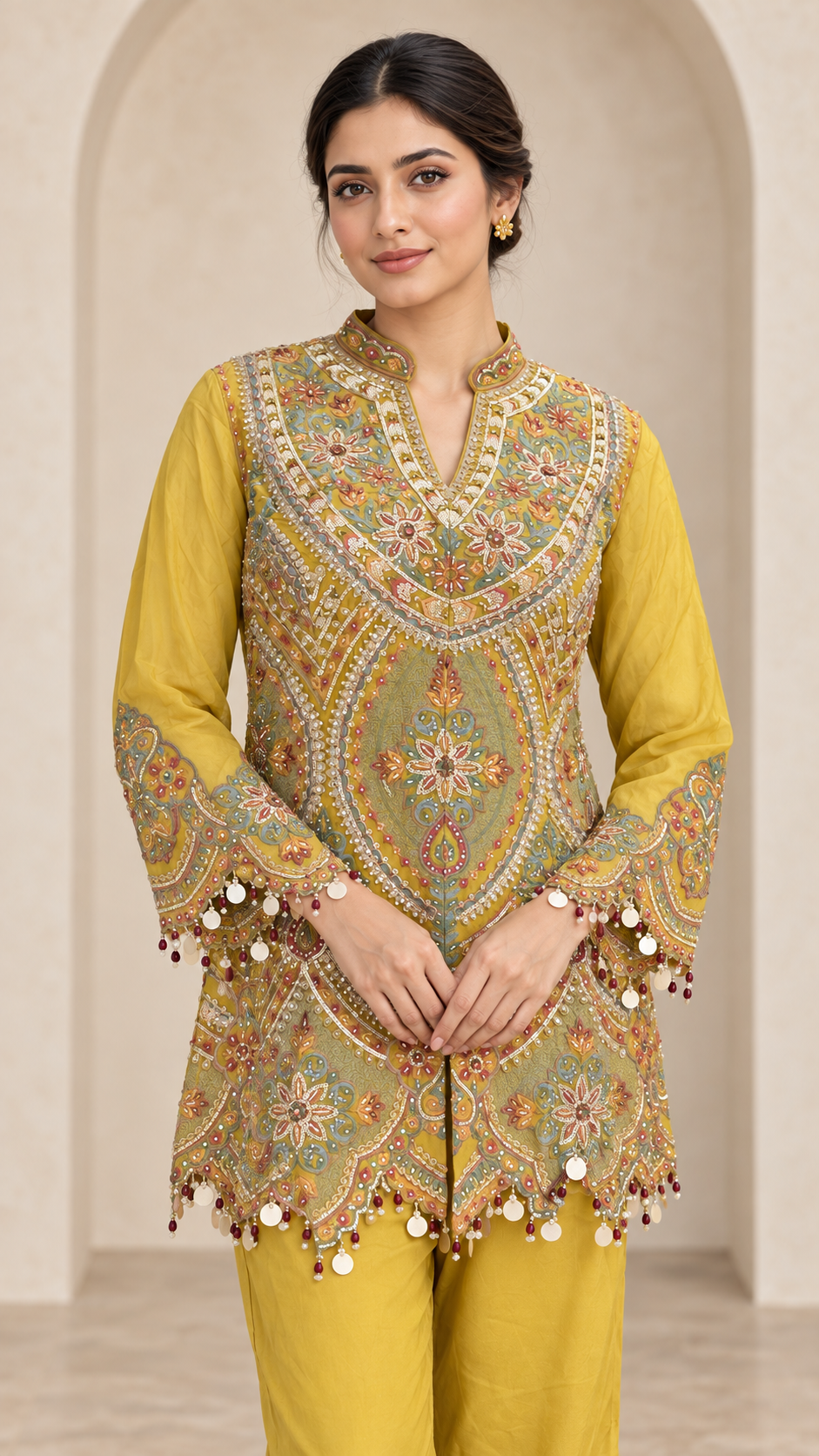 Elegant Olive Green Indo western