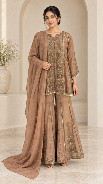 Warm Taupe Brown Gharara