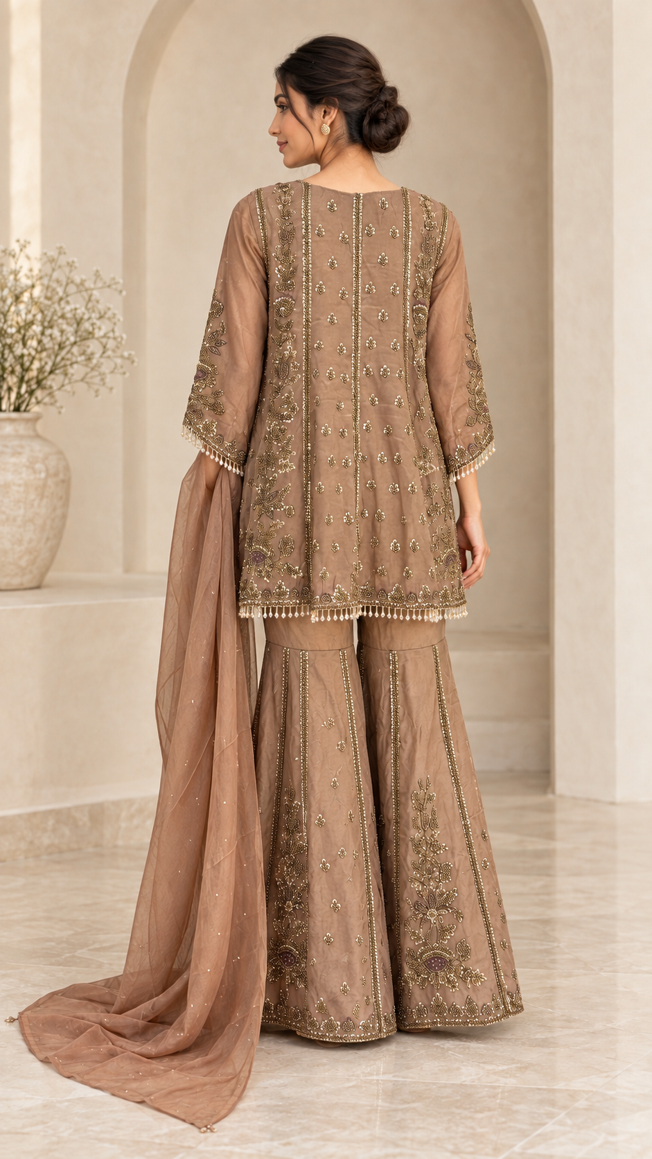 Warm Taupe Brown Gharara