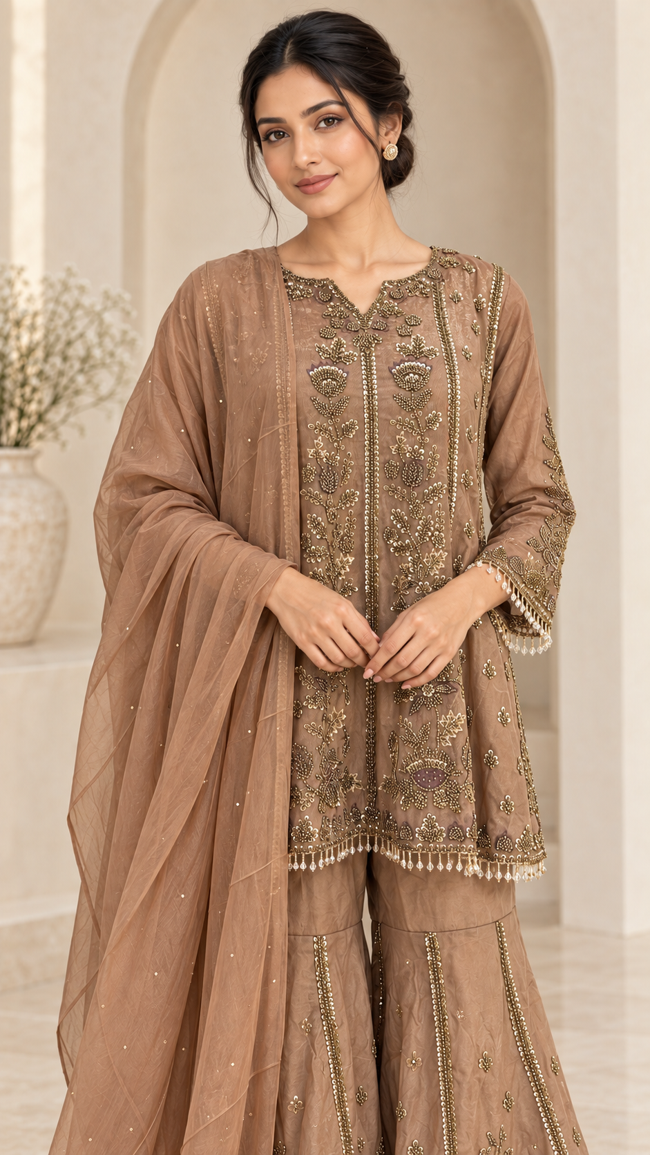 Warm Taupe Brown Gharara