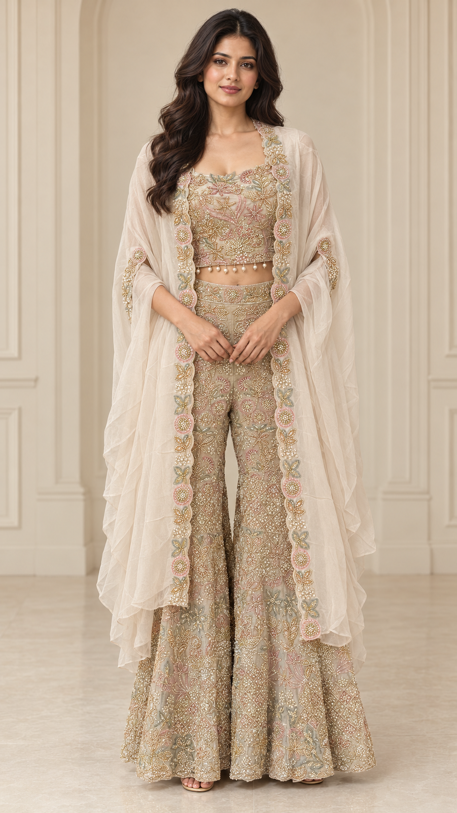 Champagne Ivory Indo western
