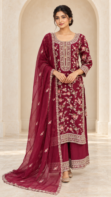 Elegant Burgundy Palazzo Suit