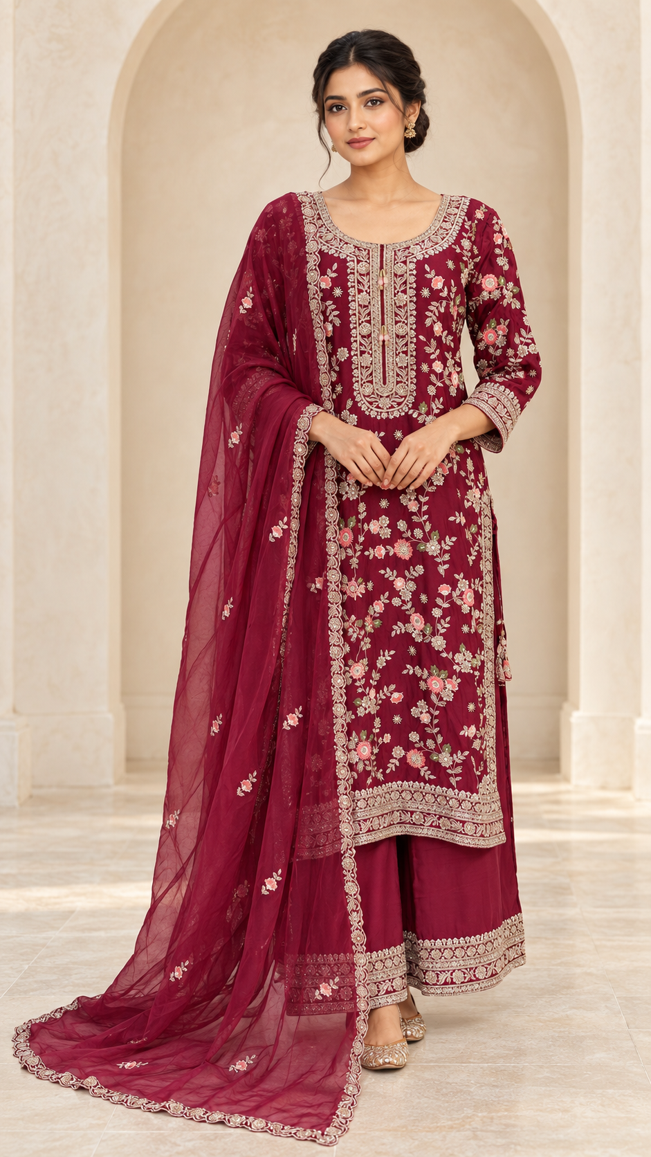 Elegant Burgundy Palazzo Suit