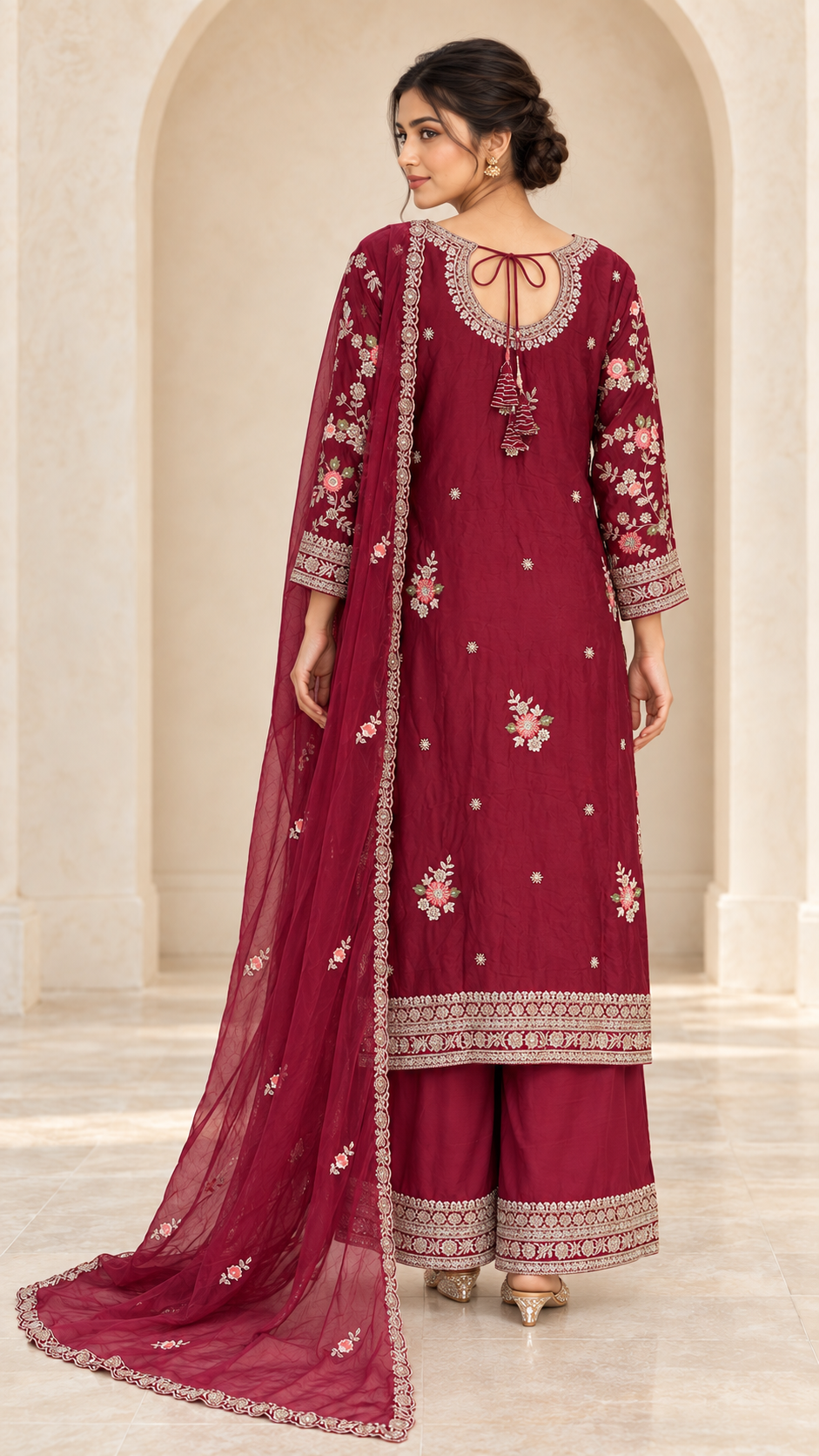 Elegant Burgundy Palazzo Suit