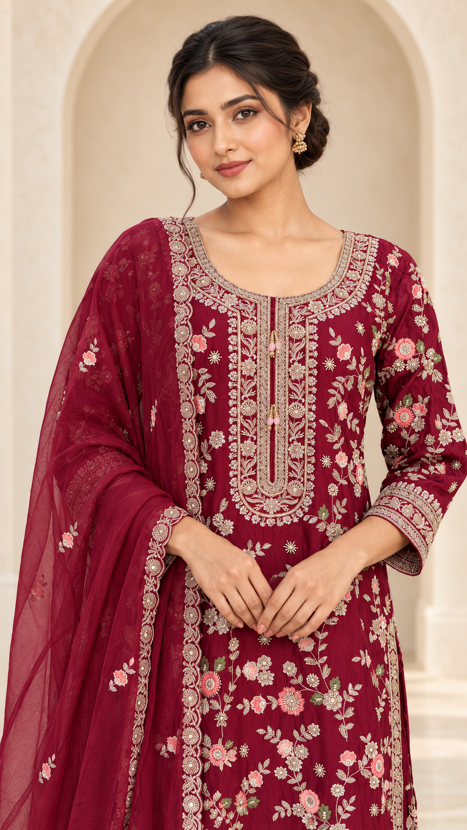 Elegant Burgundy Palazzo Suit