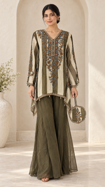 Olive and Ivory Indo western
