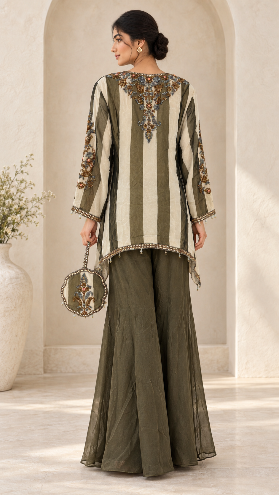 Olive and Ivory Indo western