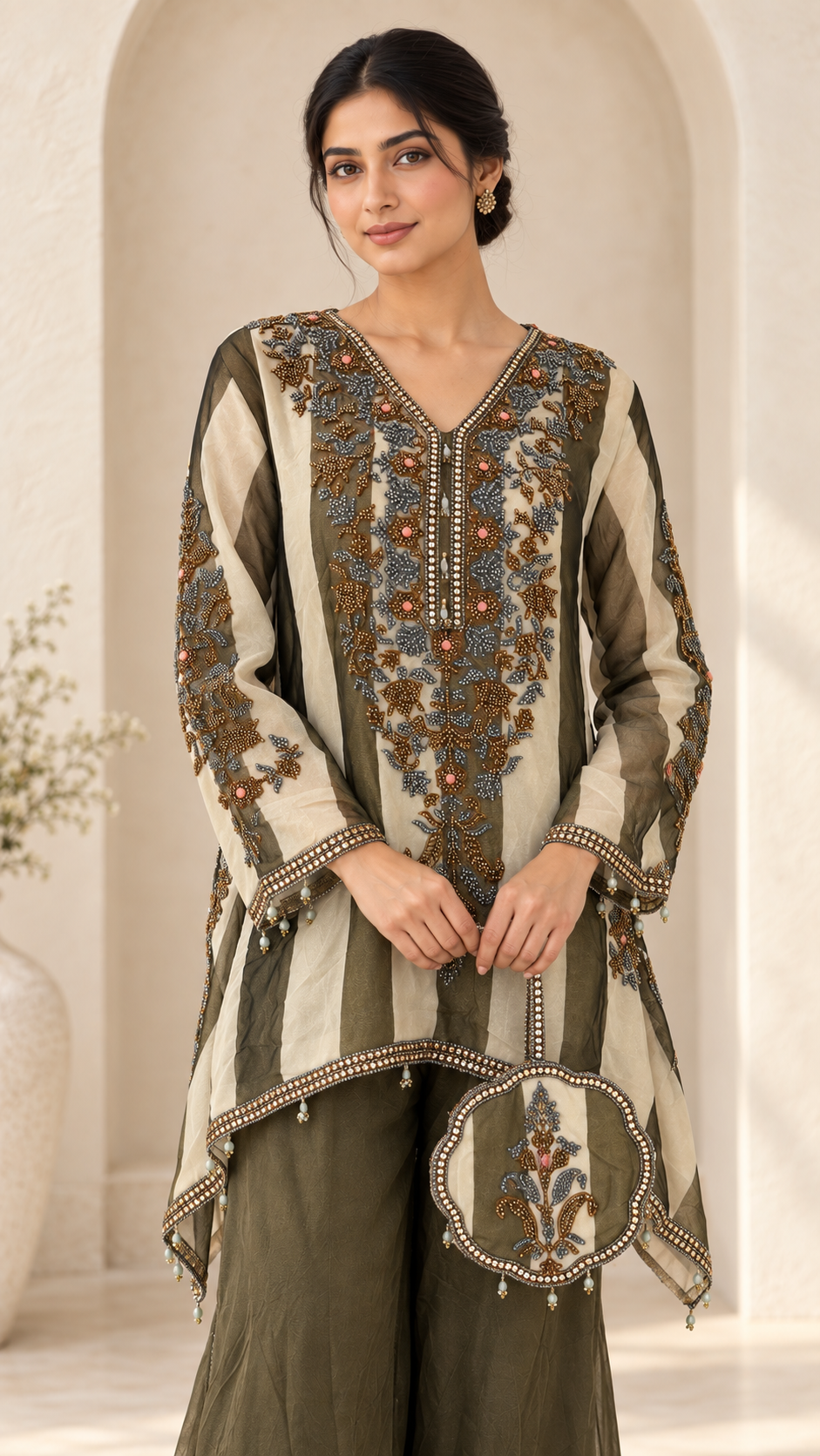 Olive and Ivory Indo western