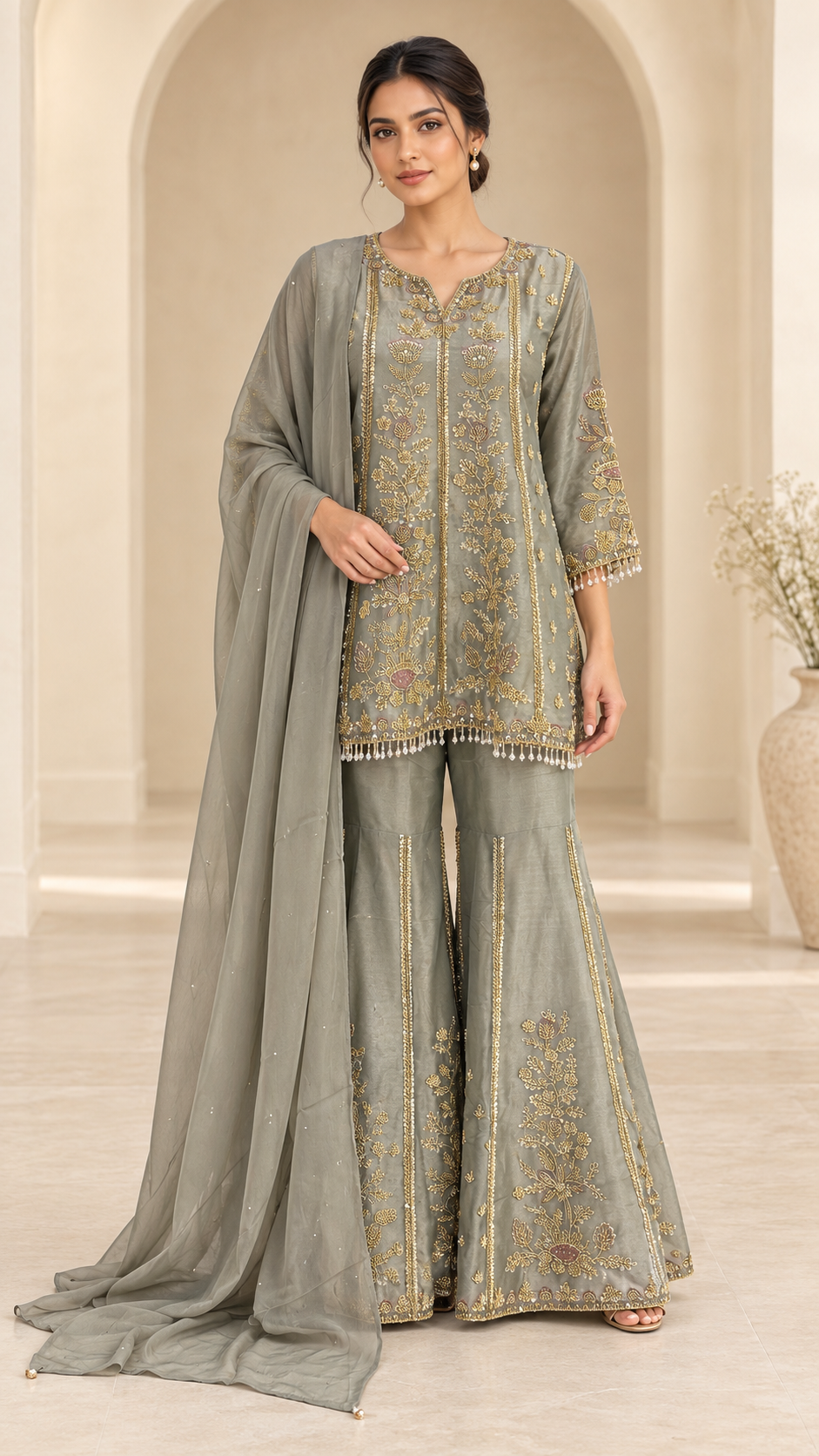 Sage-Grey Gharara