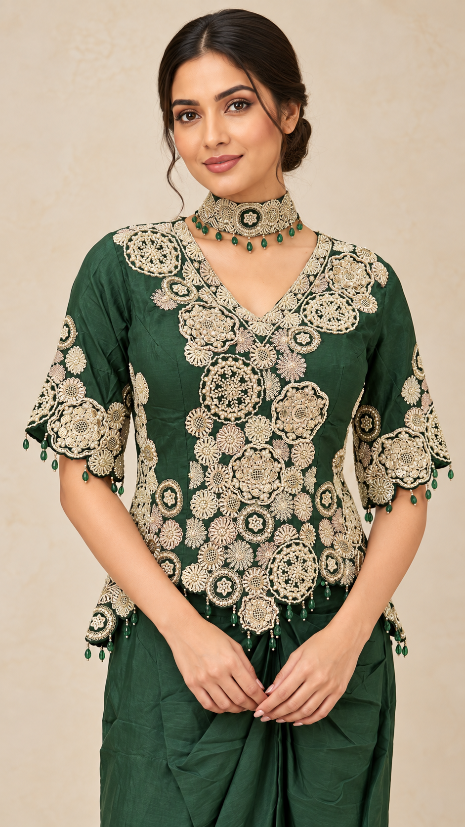 Forest-Green Indo western