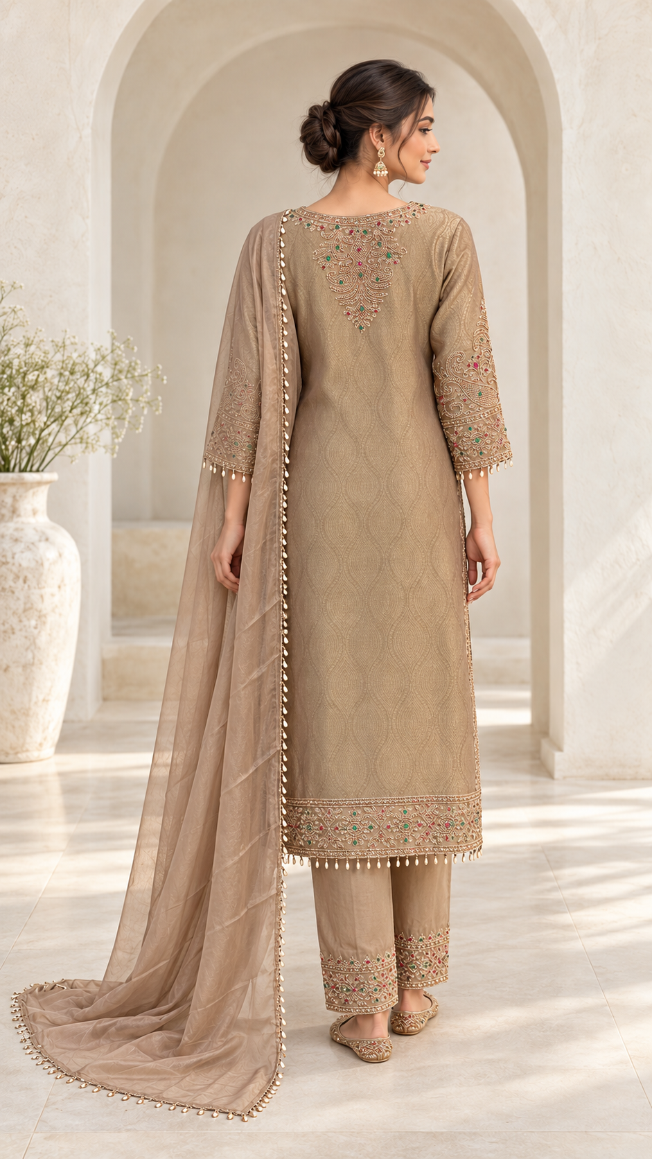 Taupe Gold Jacquard Suit