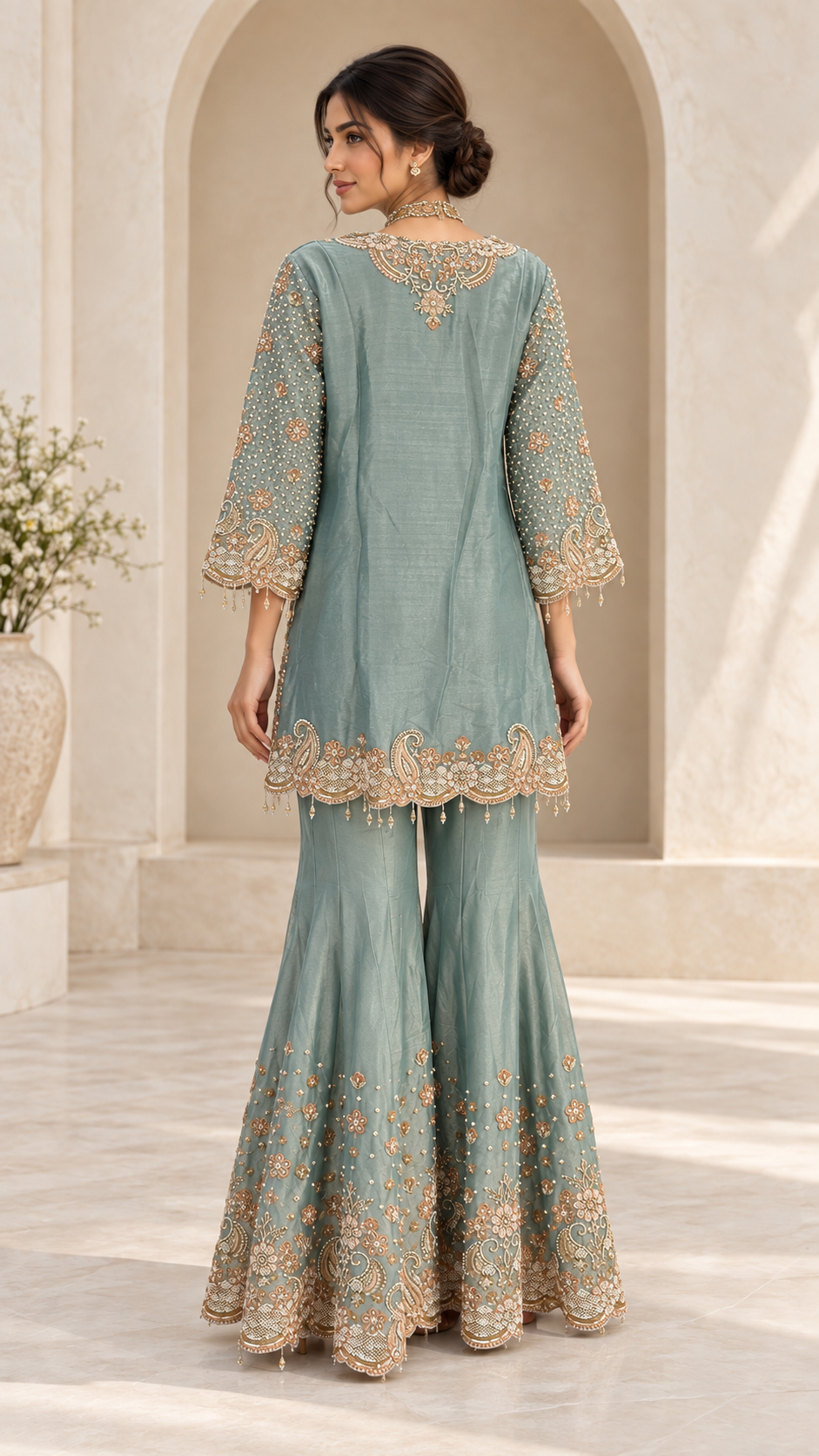 Sage-Blue Indo western