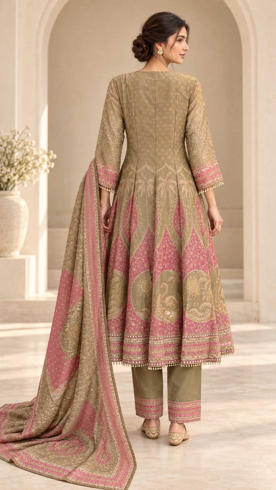 Olive Taupe Anarkali Frock
