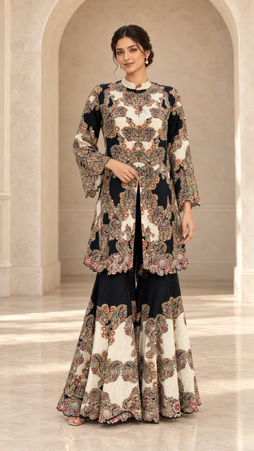 Black and ivory Indo western