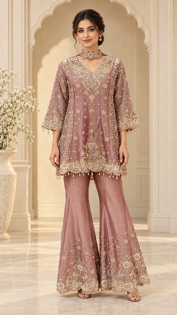 Dusty Rose Mauve Indo western