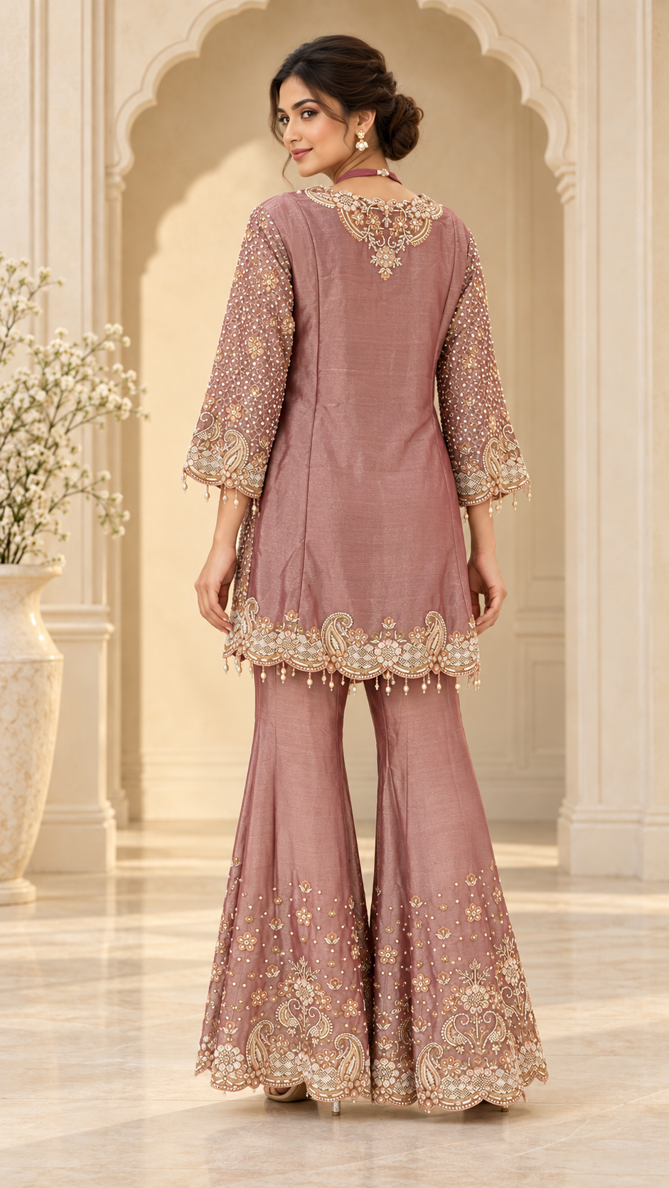 Dusty Rose Mauve Indo western