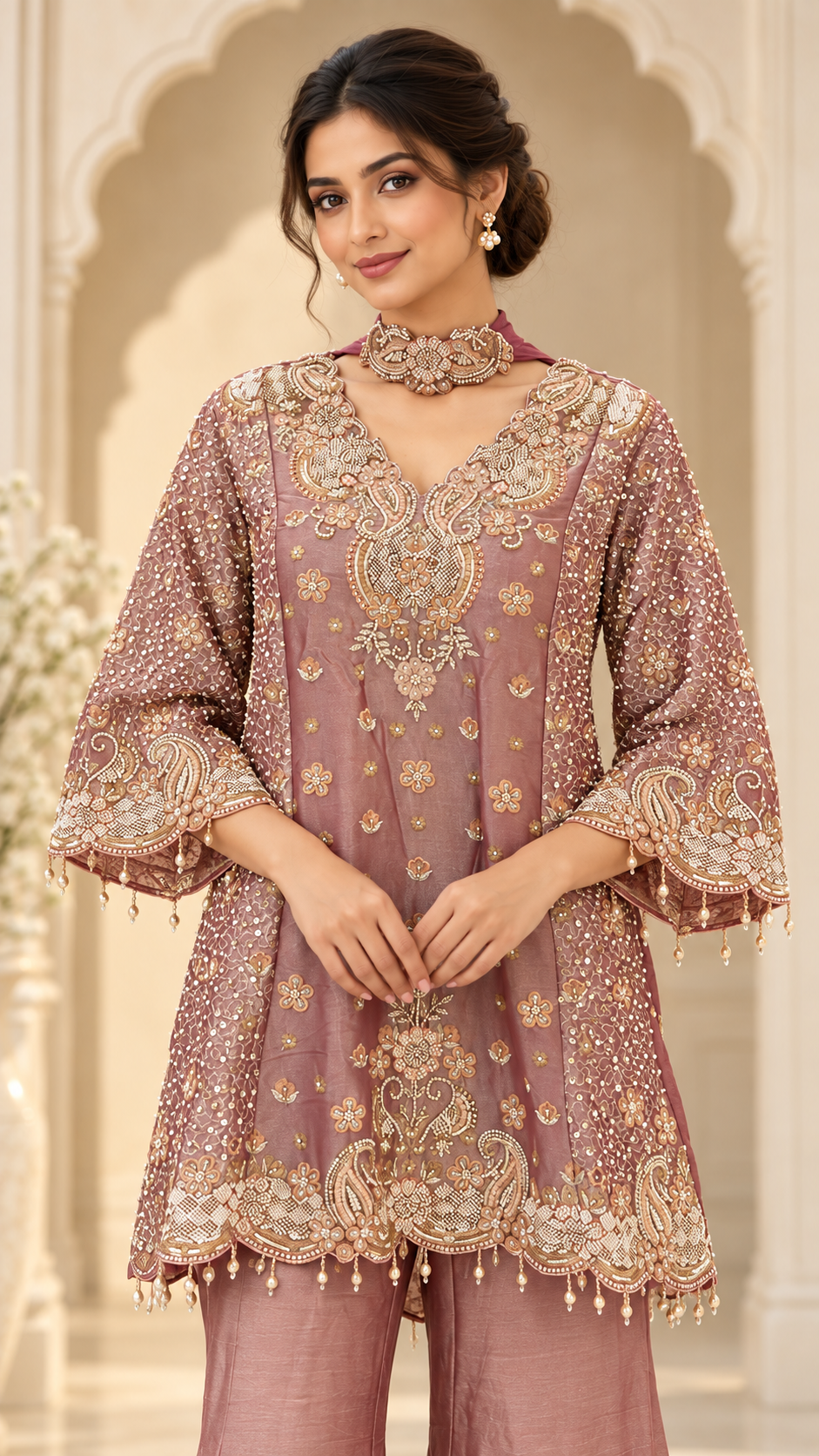 Dusty Rose Mauve Indo western