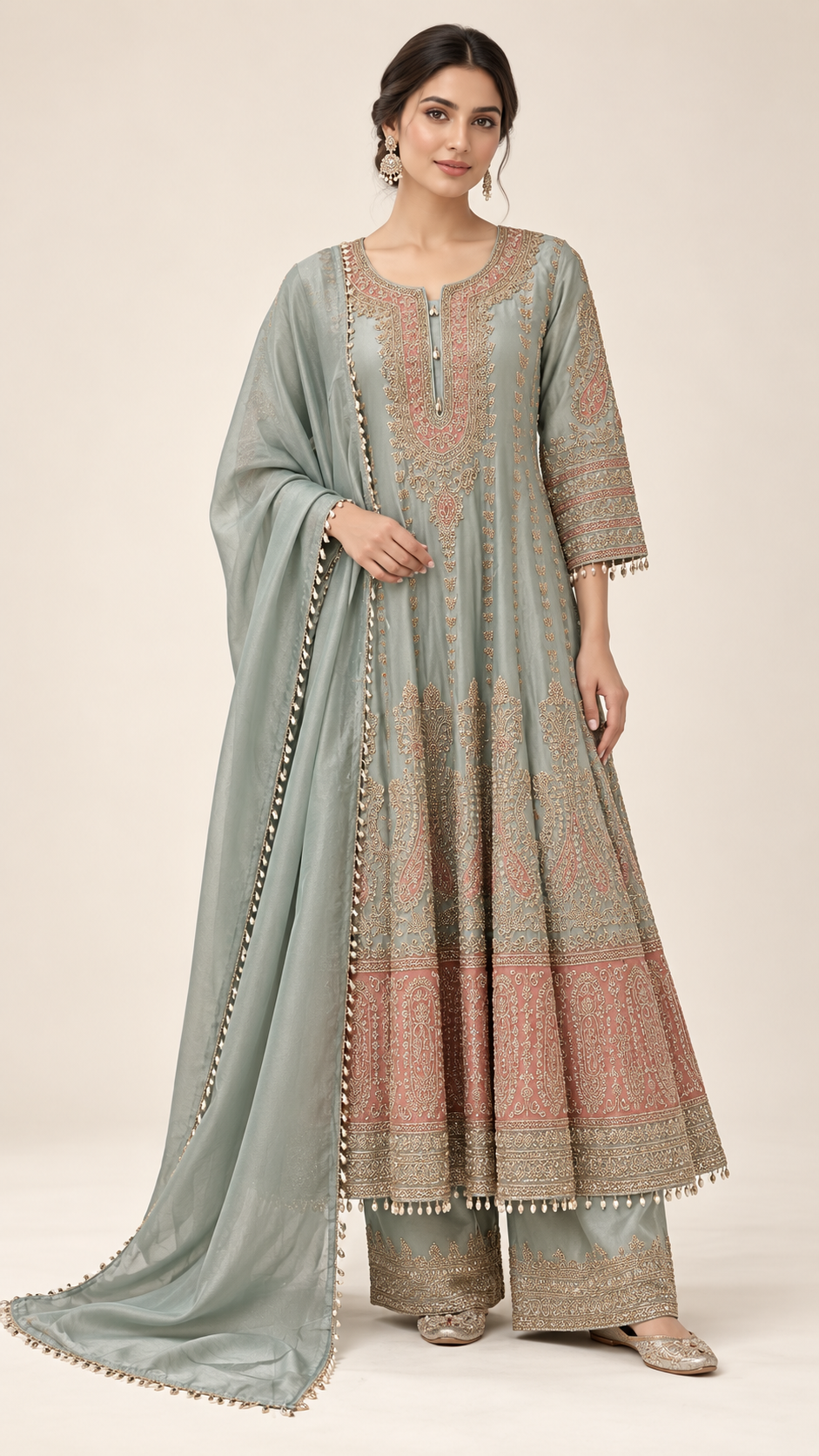 Muted Sage Green Anarkali frock