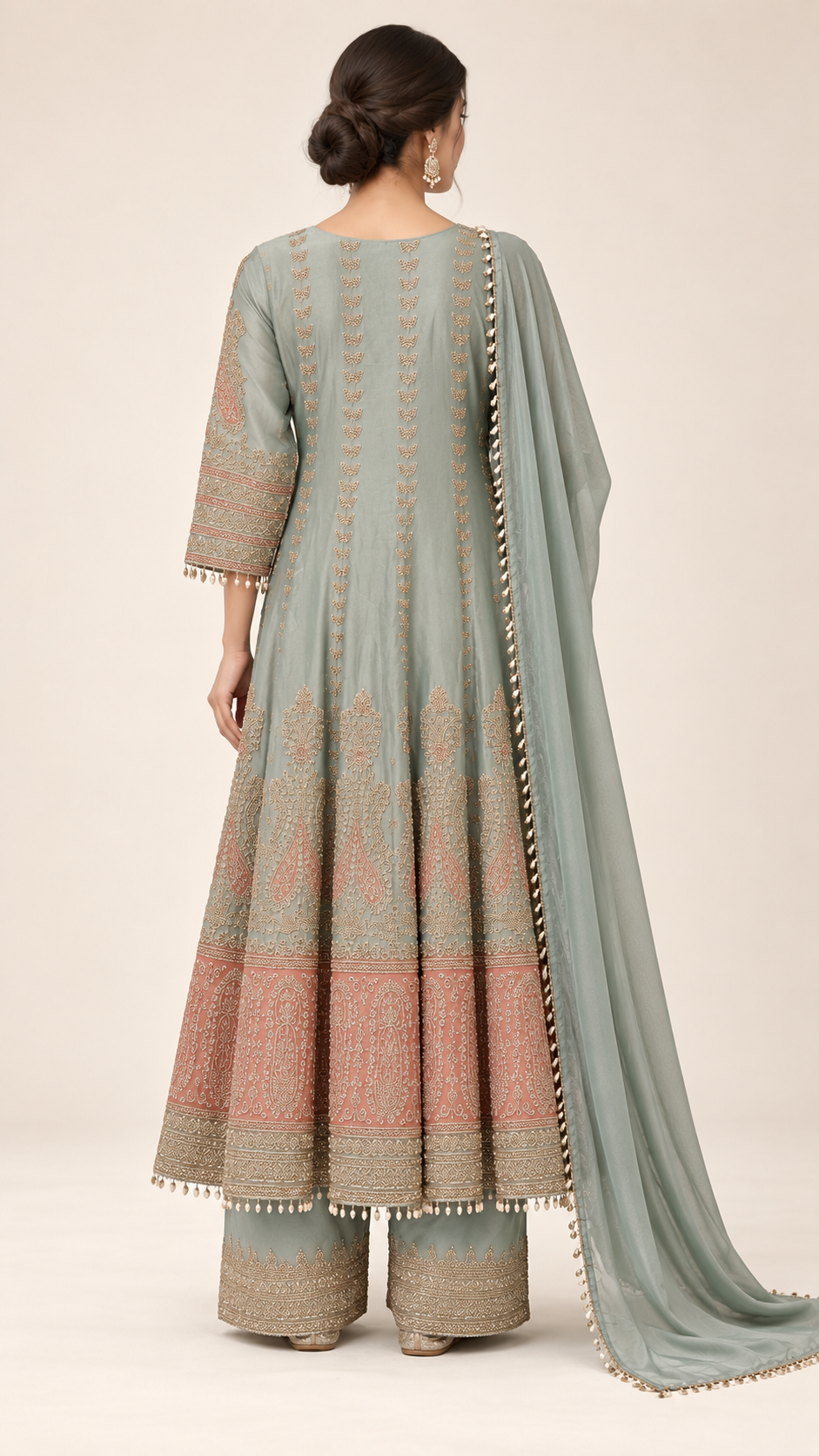Muted Sage Green Anarkali frock