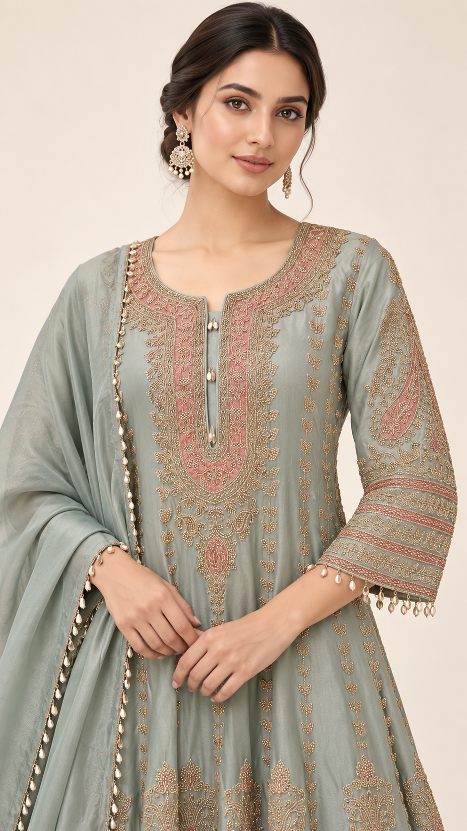 Muted Sage Green Anarkali frock