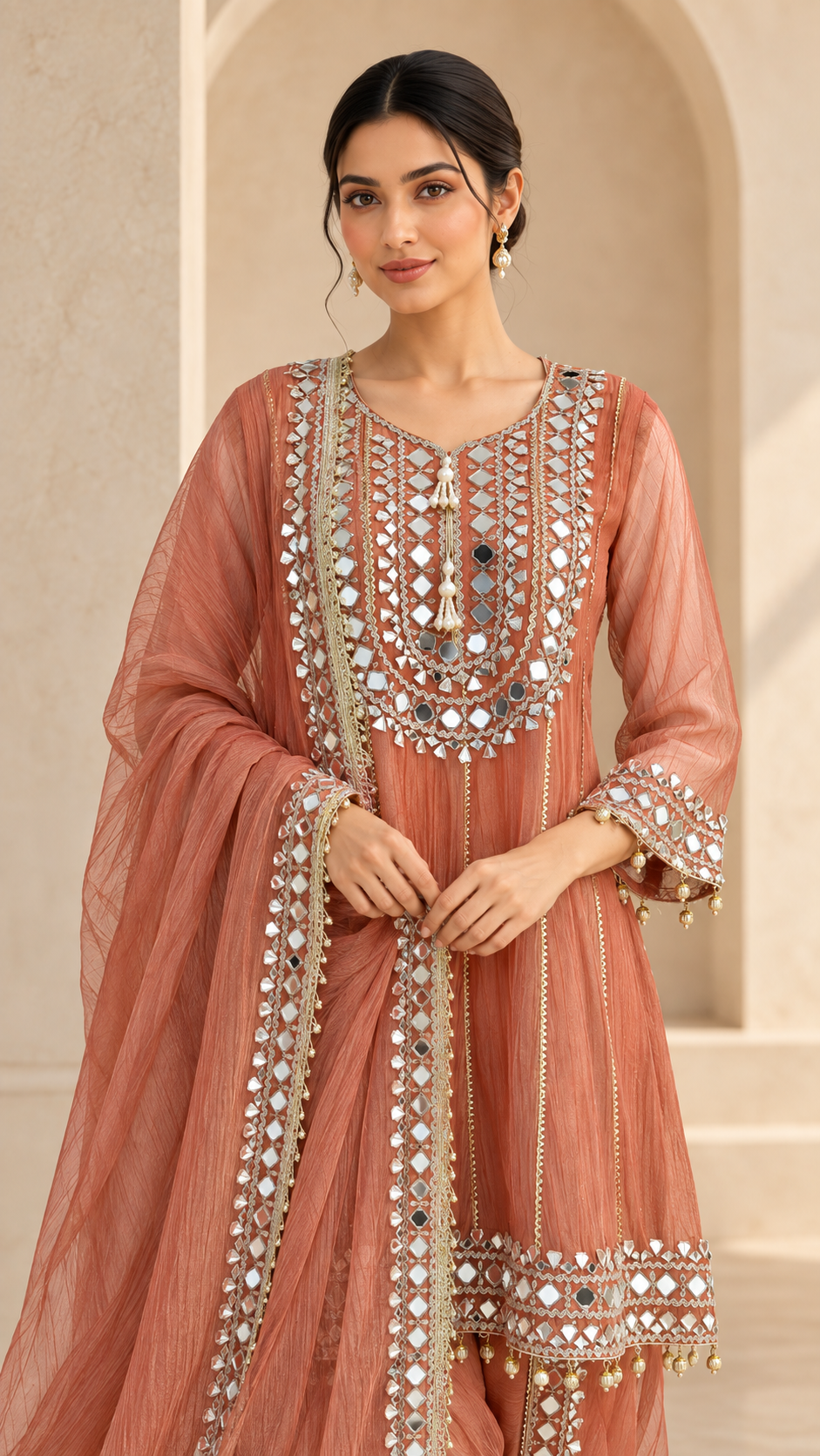 Dusty Peach Dhoti Bottom Indo western