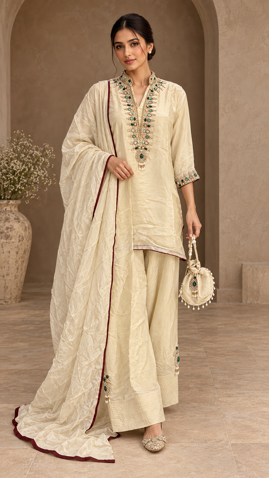 Warm ivory cream Indo western Farshi