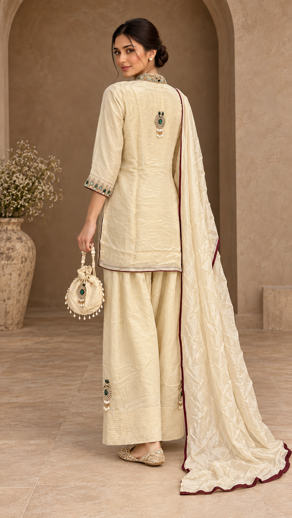 Warm ivory cream Indo western Farshi