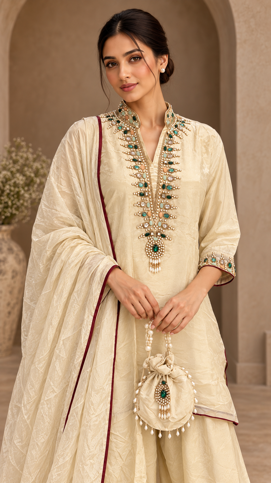 Warm ivory cream Indo western Farshi