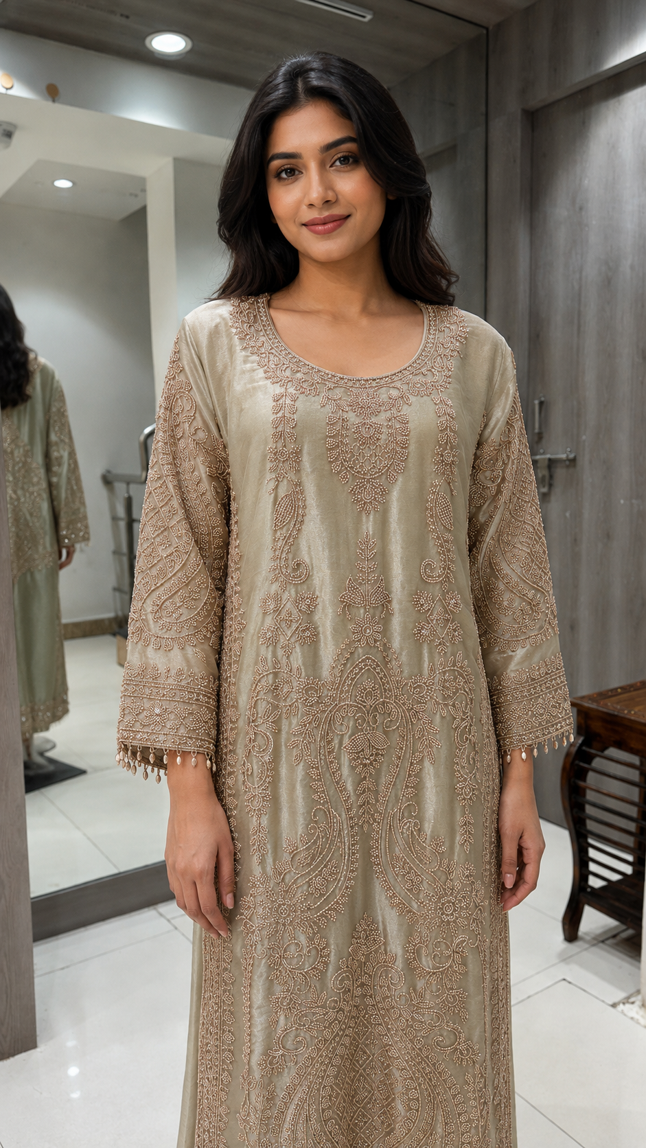 Champagne-Beige Embroidered Suit