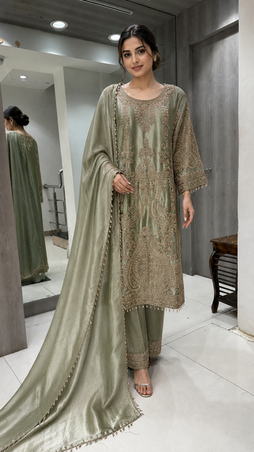 Sage Green Embroidered Suit