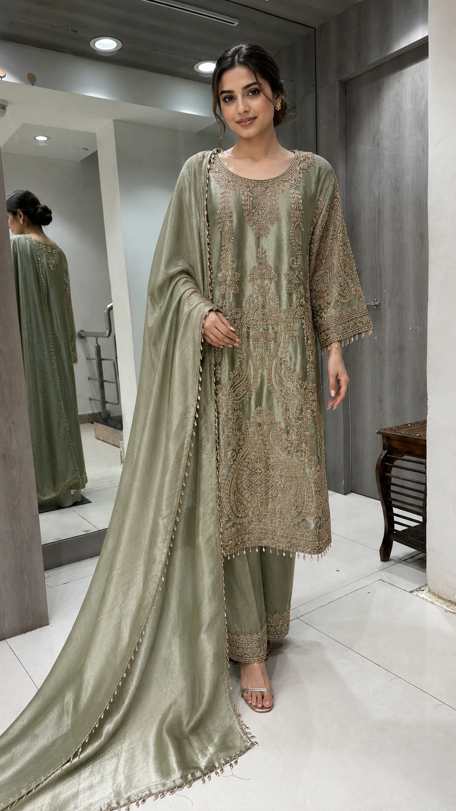 Sage Green Embroidered Suit