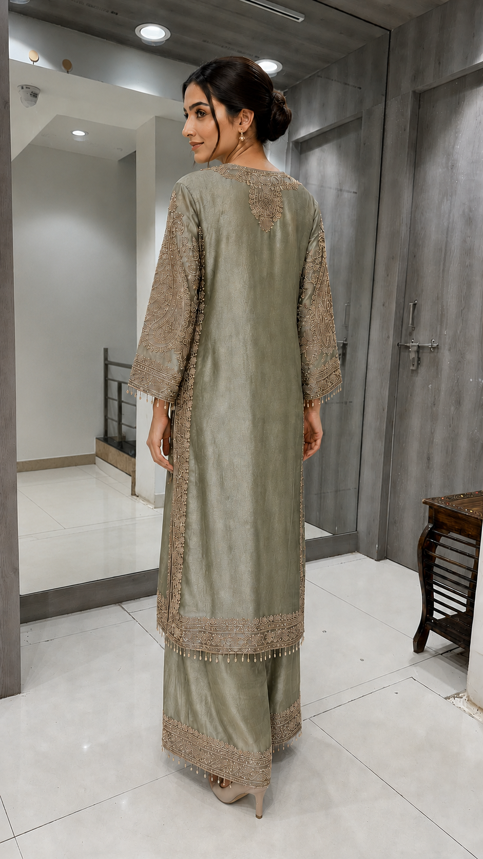 Sage Green Embroidered Suit