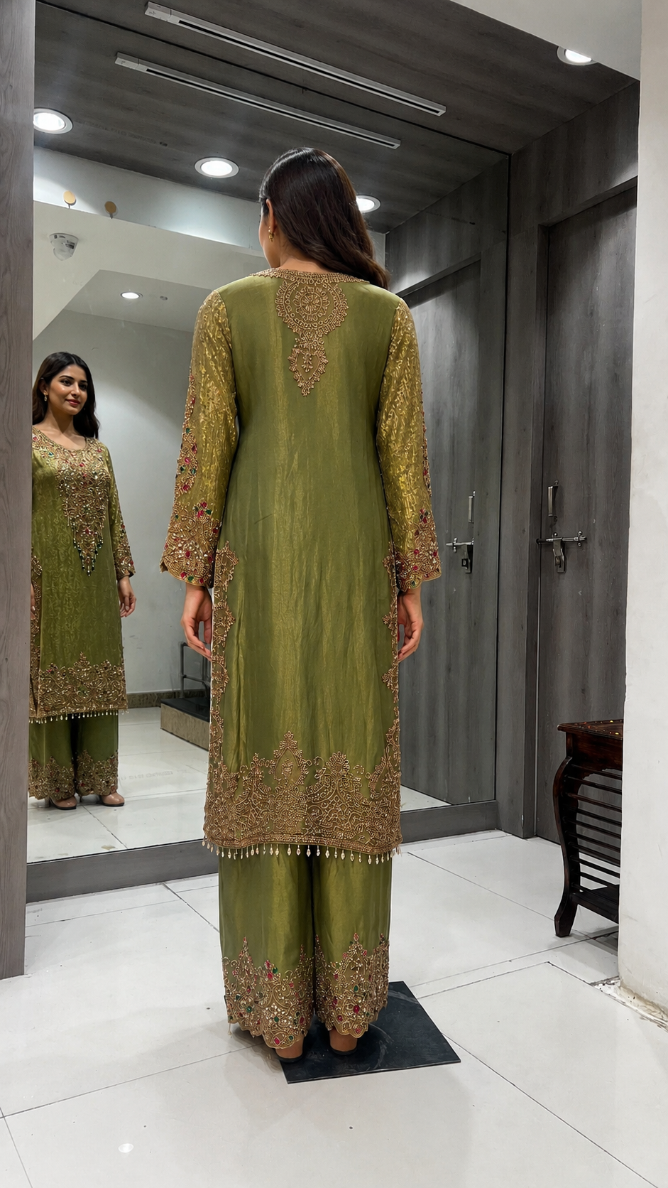 Olive-Green Embellished Suit