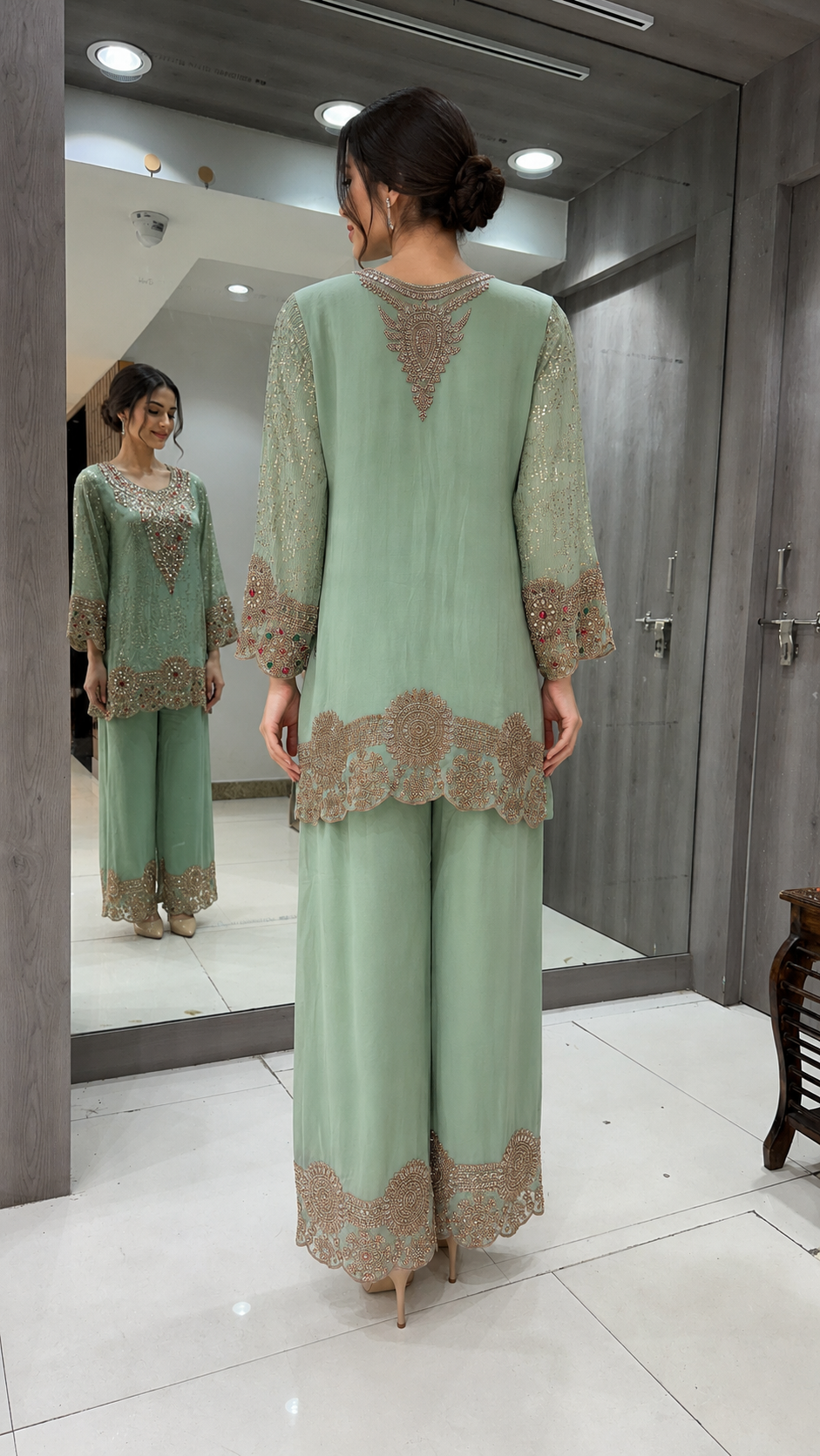 Olive-Gold Embellished Suit