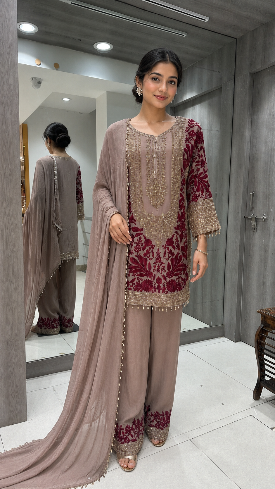 Mauve Embroidered Suit
