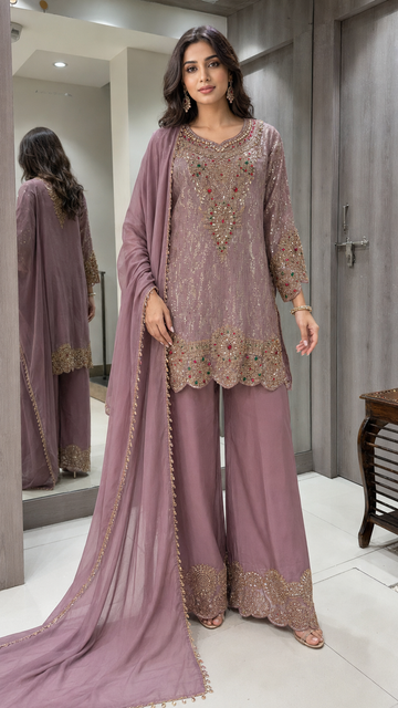 Dusty mauve embroidered Suit