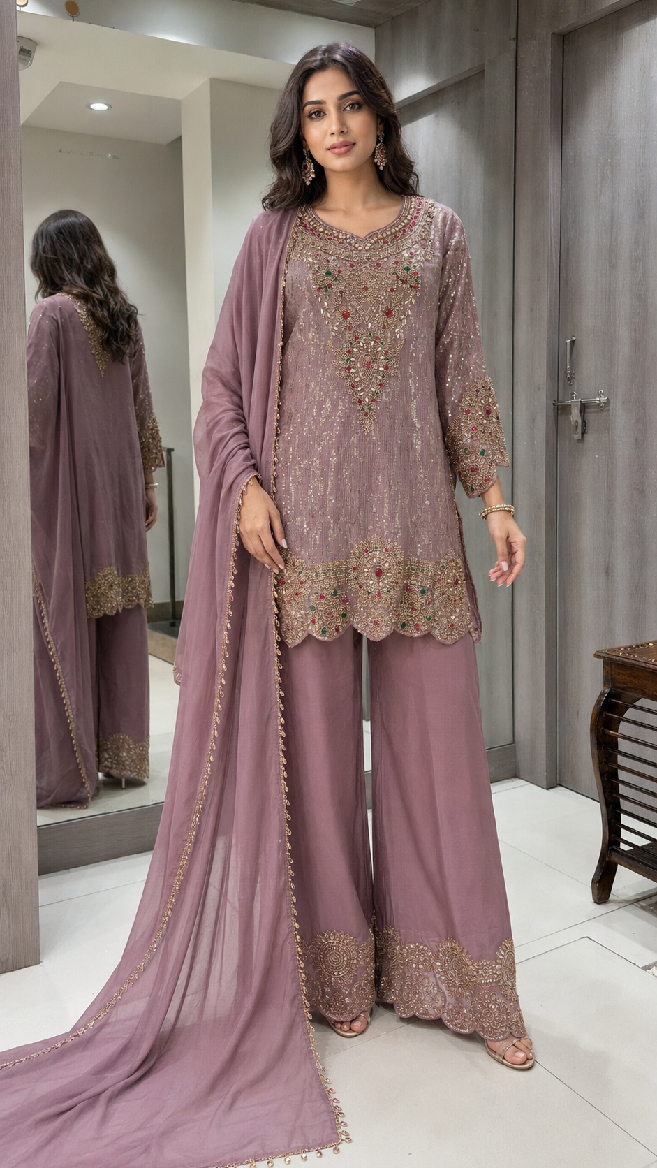 Dusty mauve embroidered Suit