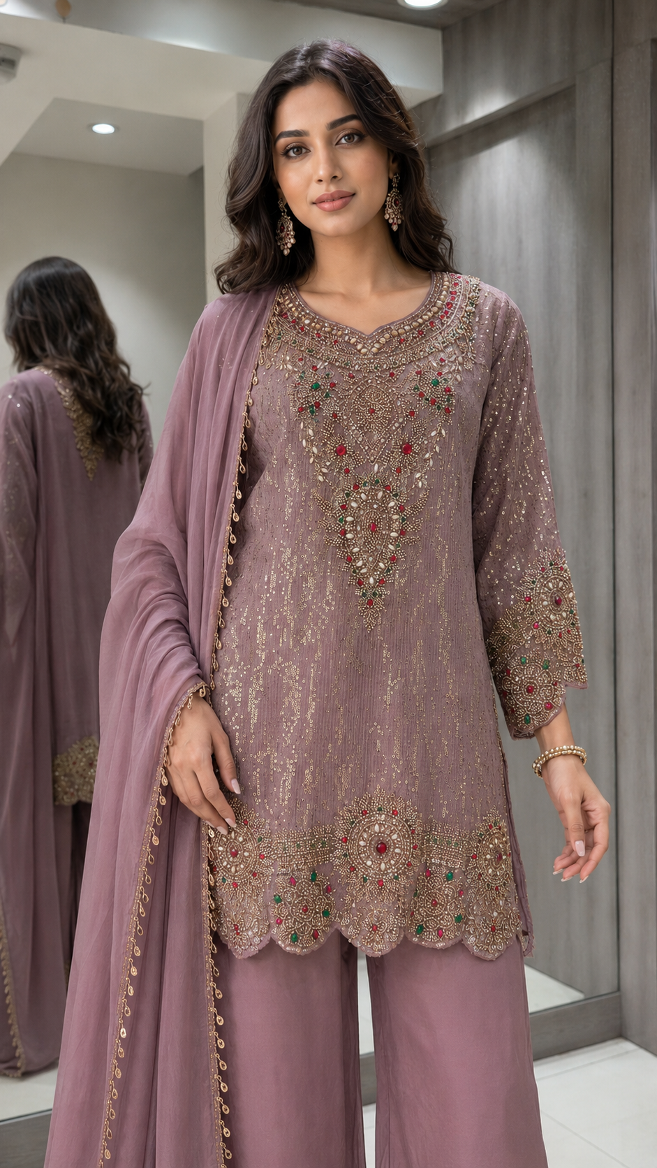 Dusty mauve embroidered Suit