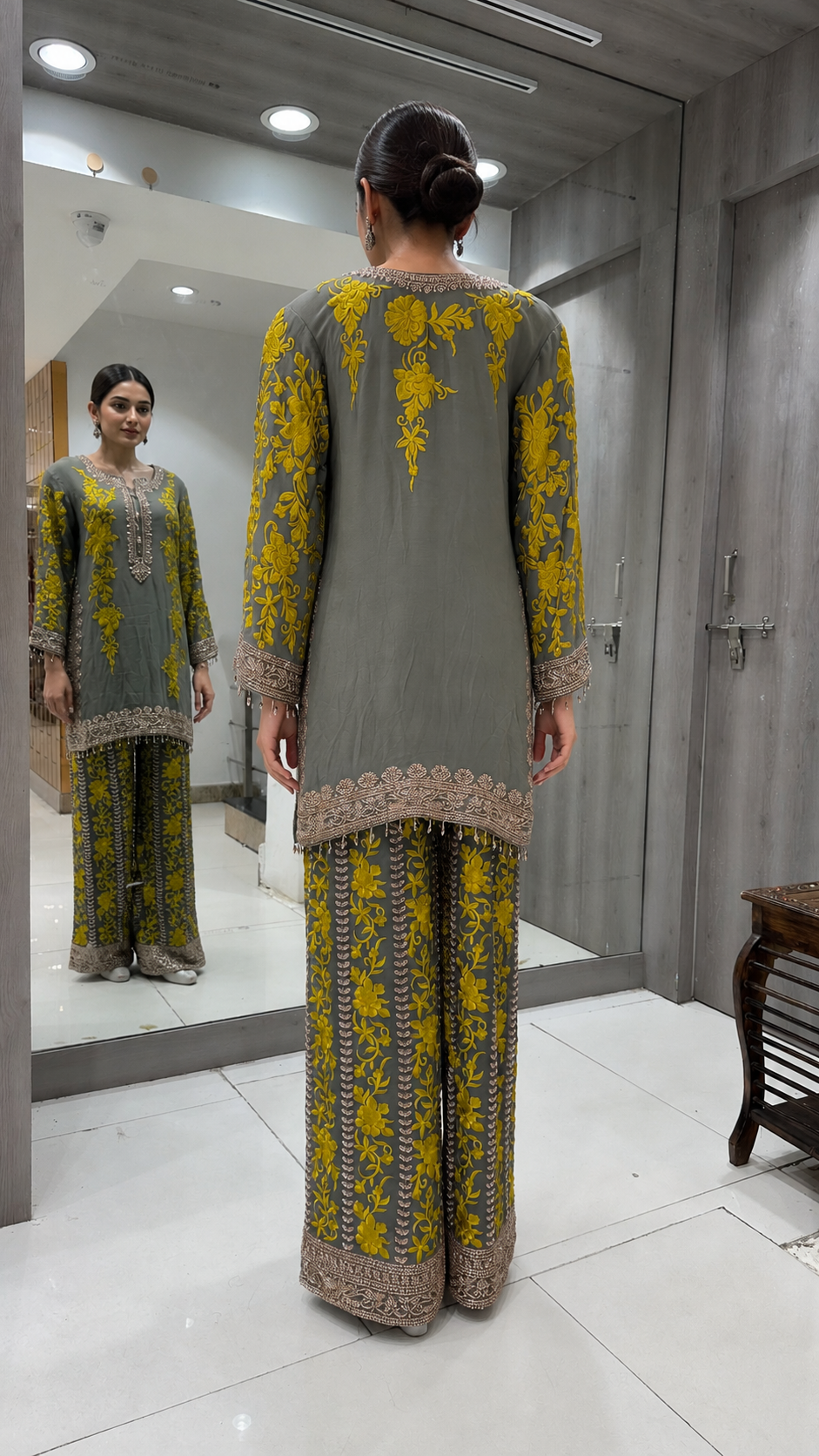 Olive-Grey Embroidered Suit