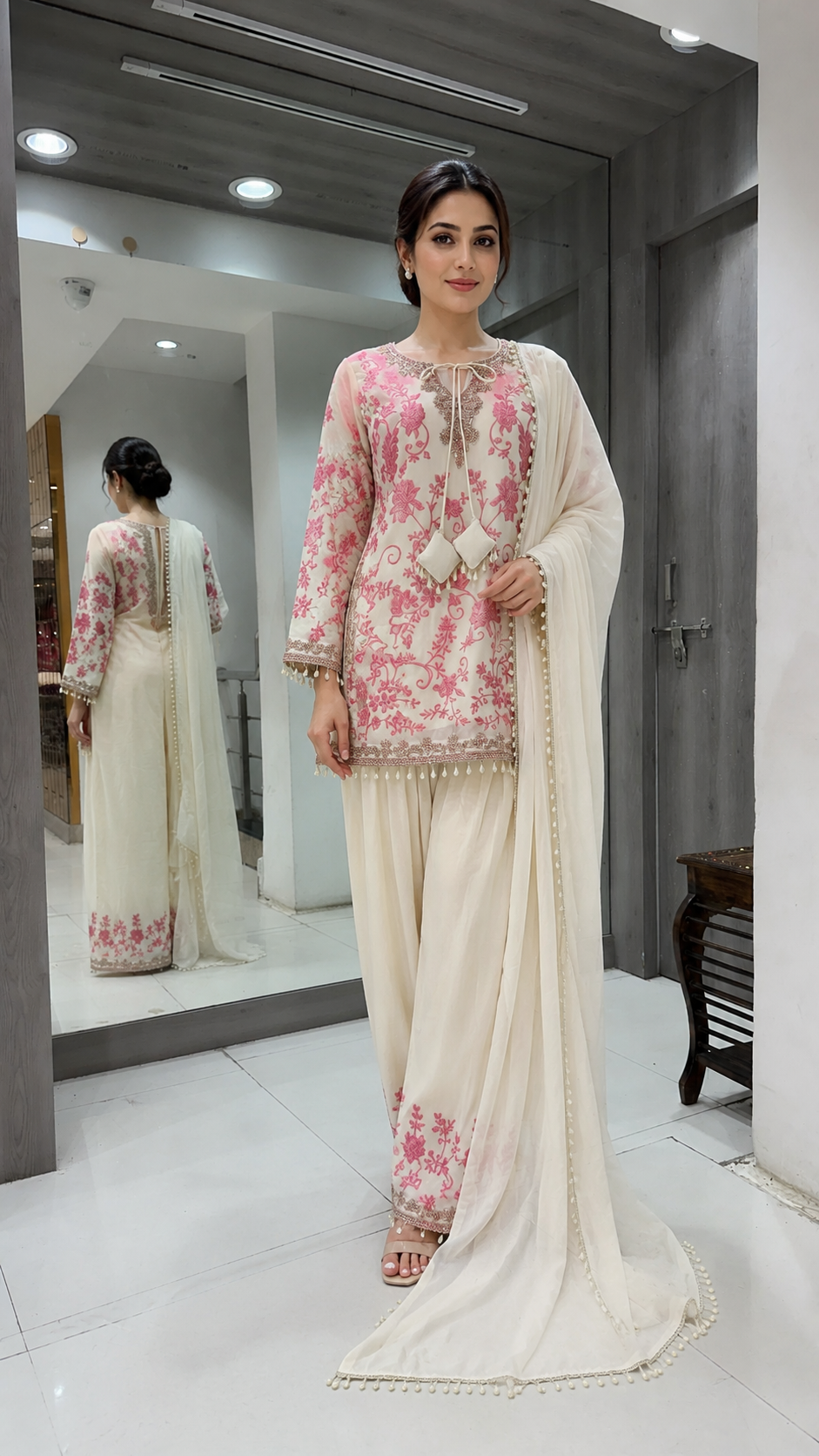 Elegant Cream Salwar Kameez