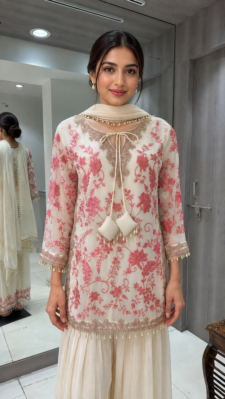 Elegant Cream Salwar Kameez