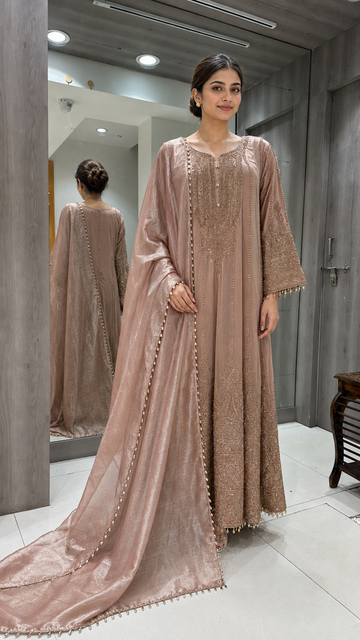Dusty Rose   Anarkali Gown.