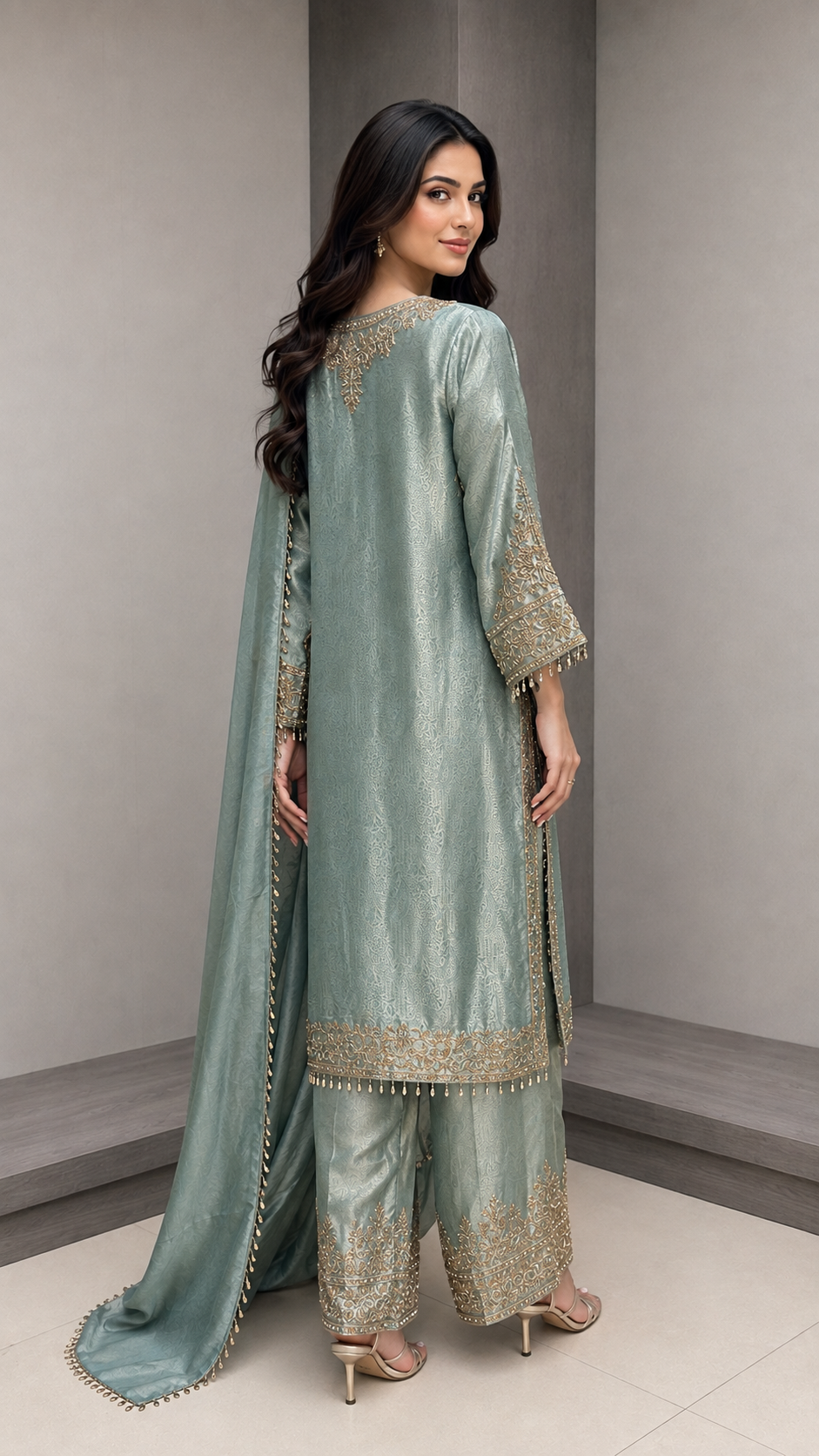 Sea-Green Party Wear Suit