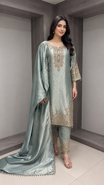 Sea-Green Party Wear Suit