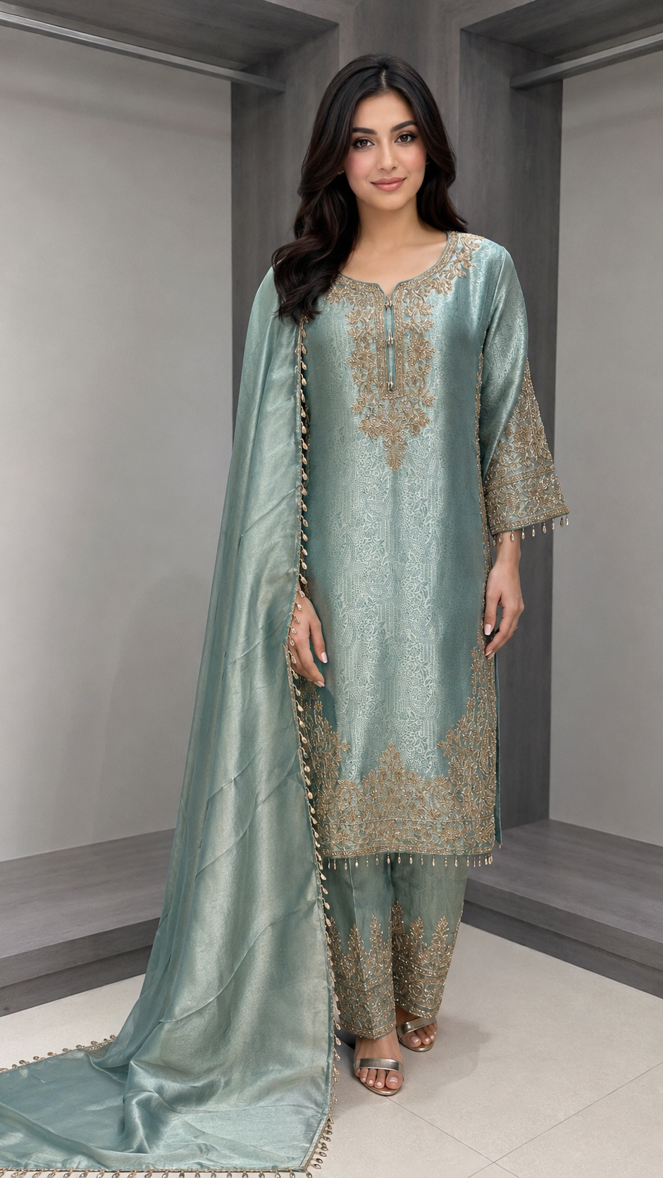Sea-Green Party Wear Suit