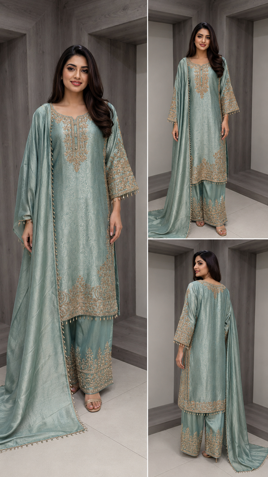 Sea-Green Party Wear Suit