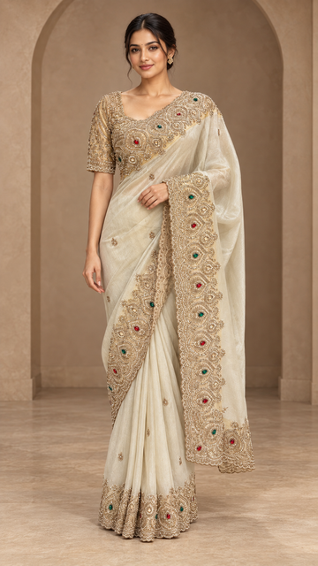 Champagne-Gold Ready Made Blouse Saree