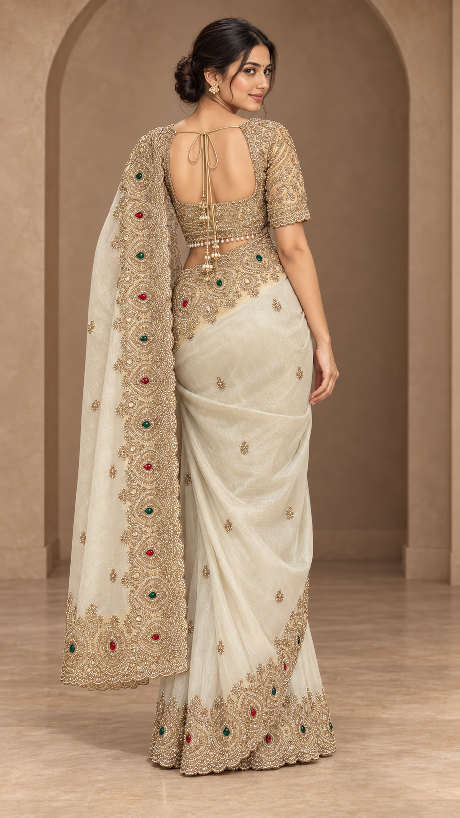 Champagne-Gold Ready Made Blouse Saree