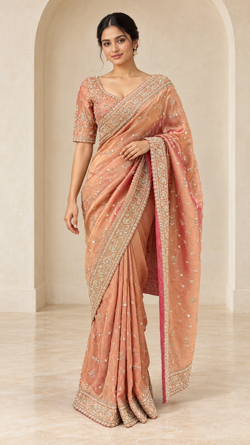 Dusty Peach Ready Made Blouse Saree